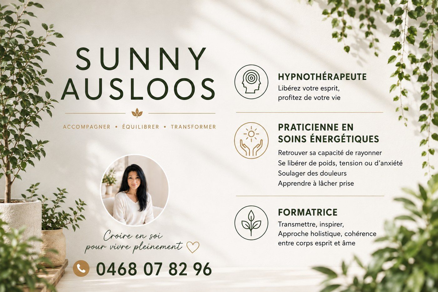 Sunny Ausloos, hypnothérapeute, praticienne en soins énergétiques et formatrice à Soumagne près de Liège